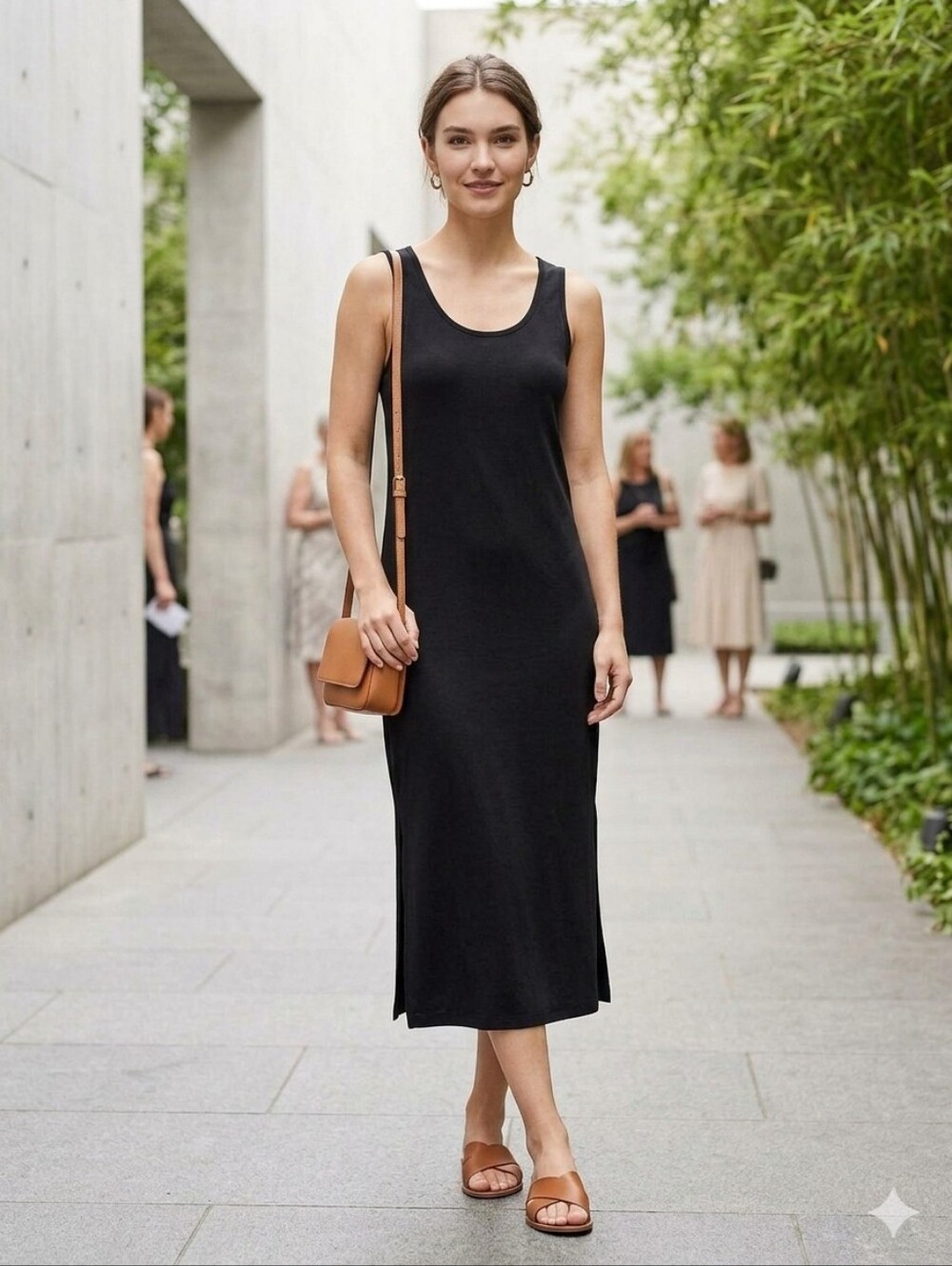 GAP Black Sleeveless Midi Tank Dress - Classic Scoop Neck With Open Back Detail